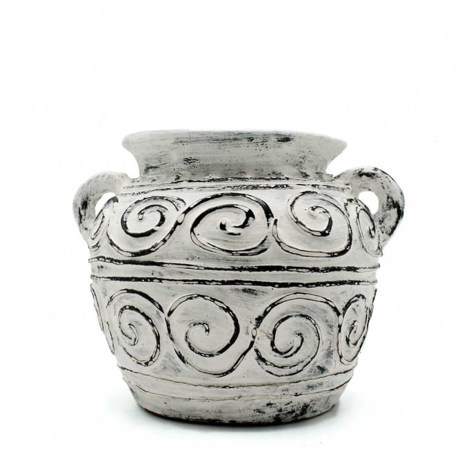 Griekse klei plantenpot met handvatten - crème 15 cm