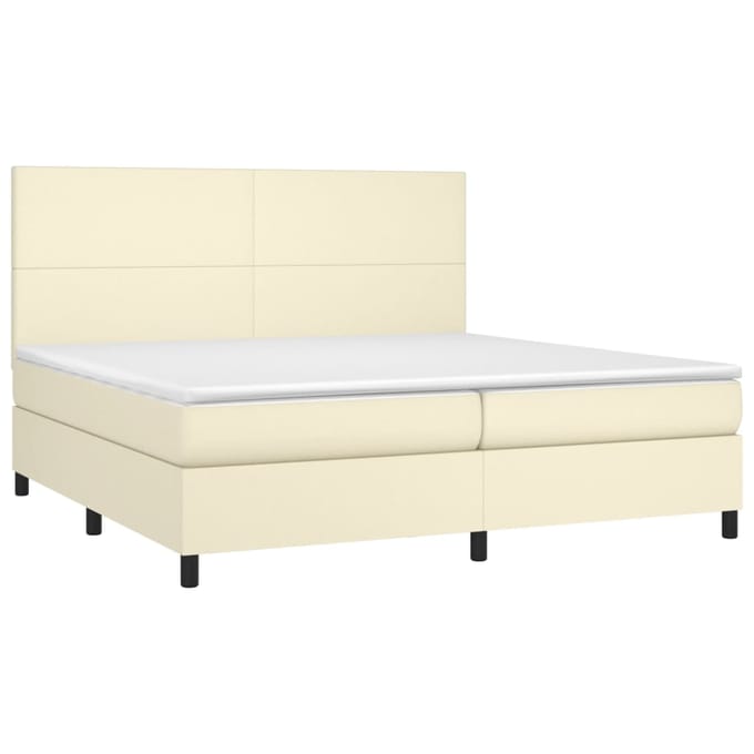 vidaXL - Boxspring - met - matras - en - LED - kunstleer - crèmekleurig - 200x200 - cm