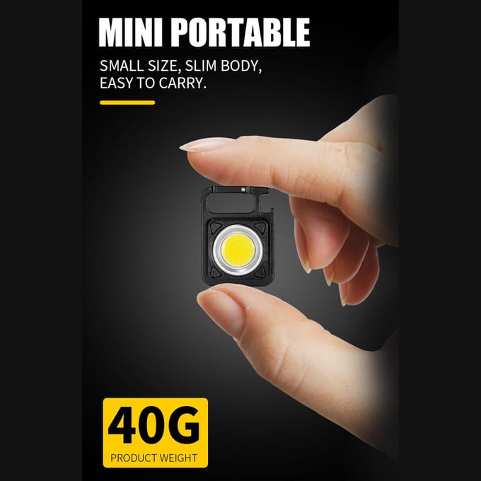 Mini porte-clés Portable, Source de lumière COB, lanterne de Camping, aimant puissant, crochet de verrouillage pliable noir