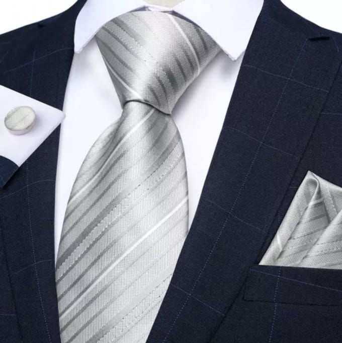 Stropdasset-Grijs-Streep-Zijde - Charme Bijoux