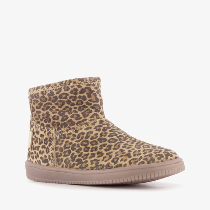 Groot suède meisjes boots met panterprint bruin - Maat 21 - Echt leer