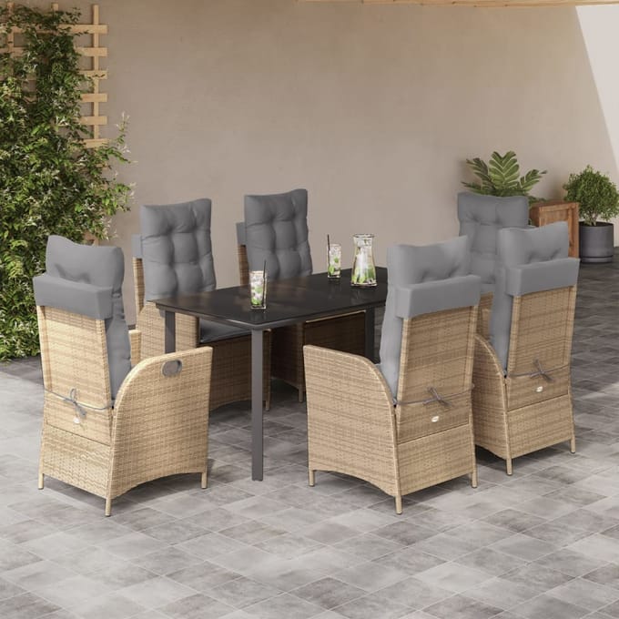 vidaXL - 7-delige - Tuinset - met - kussens - poly - rattan - beige