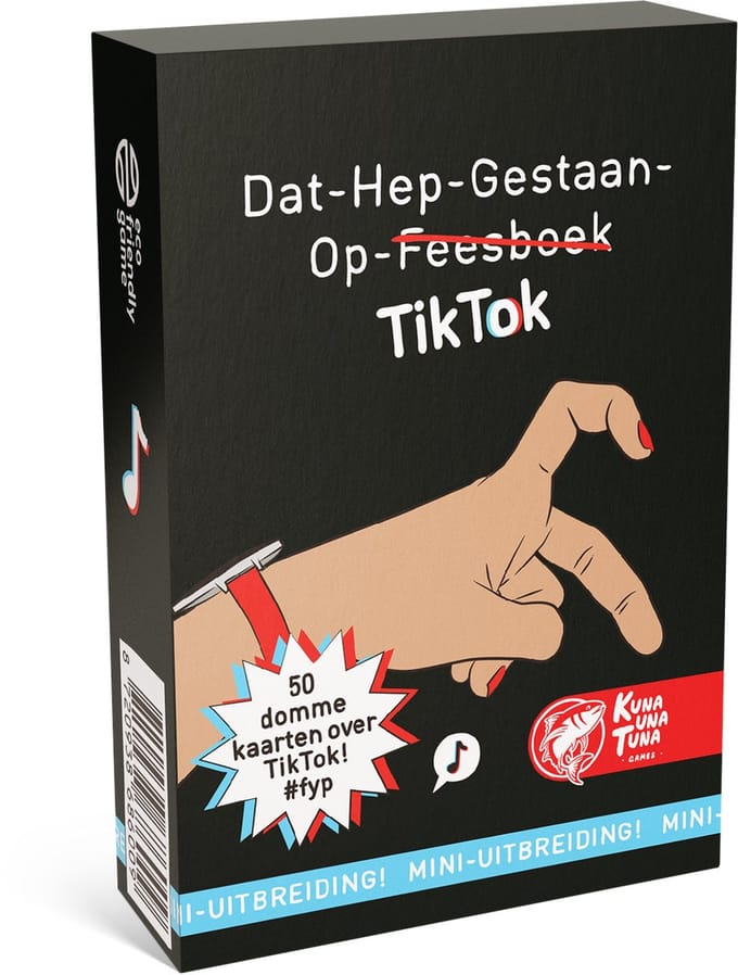 Dat Hep Gestaan Op TikTok uitbreiding voor Dat Hep Gestaan Op Feesboek - Nederlandstalig partyspel