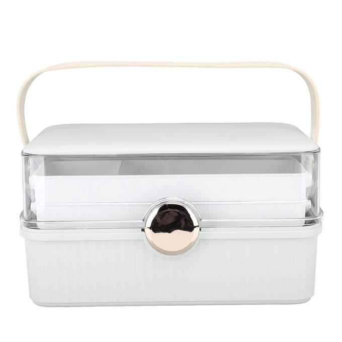 Cosmetische Organizer Box Grote Capaciteit Plastic Stofdicht met Handvat Deksel Make-up Opbergdoos voor wit