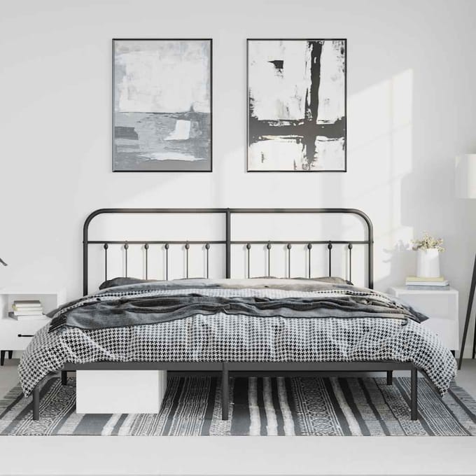 vidaXL - Bedframe - met - hoofdbord - metaal - zwart - 193x203 - cm