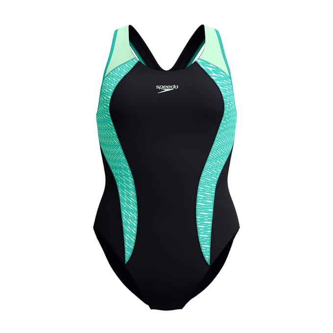 Speedo Placement Laneback Dames Sportbadpak - Zwart/Groen