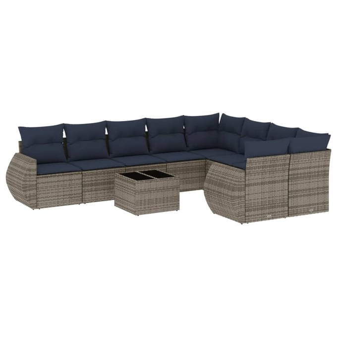 vidaXL - 10-delige - tuinbankset - met - kussens, - grijs - polyrotan