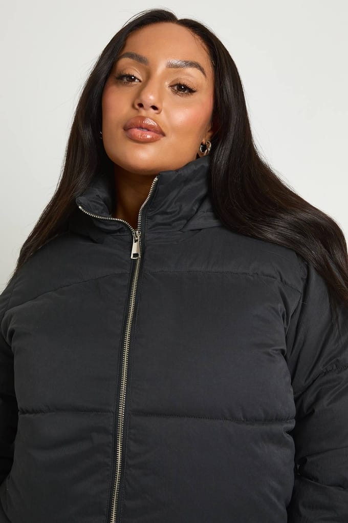 boohoo Dames Plus Gewatteerde Pufferjas | Black | Maat: 16