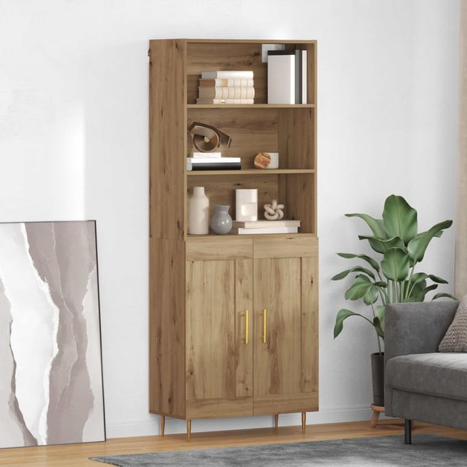vidaXL - Highboard - Artisan - Eiken - 69,5 - x - 34 - x - 180 - cm - Bewerkt - hout