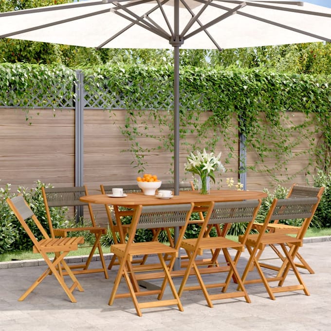 vidaXL - Opklapbare - stoelen, - 8 - stuks, - grijs, - massief - acaciahout