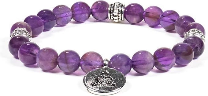 Yogi & Yogini - Mala Armband Amethist - Elastisch met Boeddha – 21 Kralen 8 mm