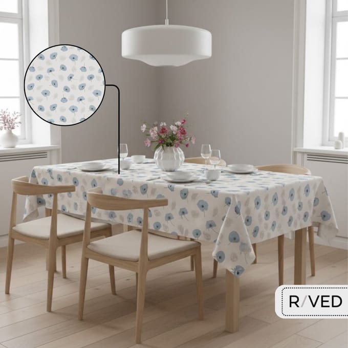 Raved Tafelzeil – 140 cm x 140 cm – Klaprozen Blauw – PVC – Afwasbaar