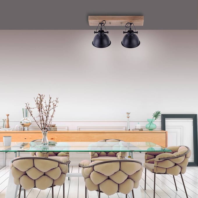 JUST LIGHT. GmbH Samia plafondlamp, 2-lamps, mangohout, zwart