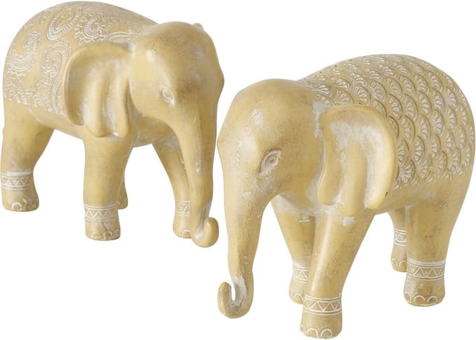 beeld olifant set van 2 stuks olifanten beelden beige