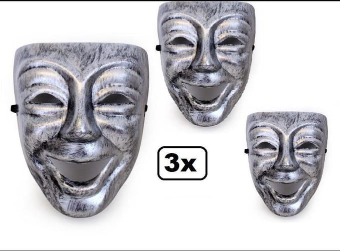 3x Masker nar zilver - hard PVC