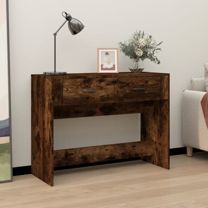 vidaXL - Wandtafel - 100x39x75 - cm - bewerkt - hout - gerookt - eikenkleurig