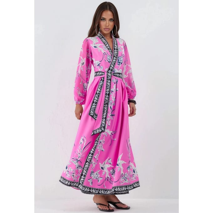 Bloemen V-hals Maxi Wikkeljurk met Ceintuur