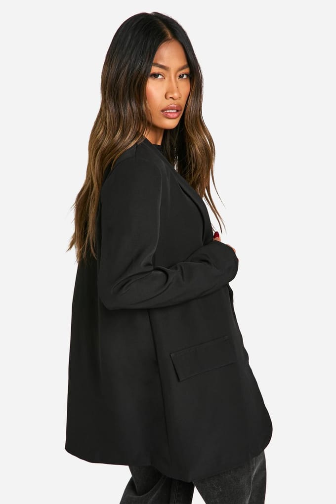 boohoo Dames Shoulder Pad Plunge Oversized Blazer | Zwart | Maat: 36