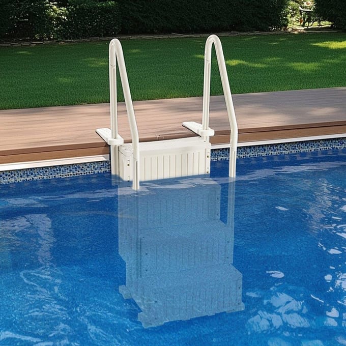 Witte Zwembadtrap met 4 Treden en 2 Handgrepen Ondersteunt 400 lb voor Zwembaden van 48-54 Inch