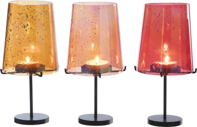 J-Line theelichthouder - glas - oranje/rood - large - set van 3