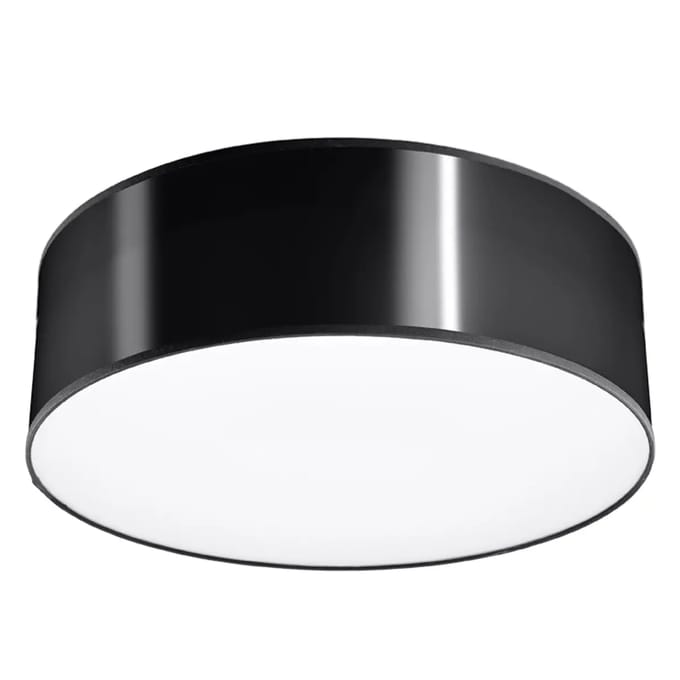 Plafondlamp ARENA compacte ronde plafonnière - Sollux Lighting - IP20 - Zwart pvc behuizing - 25 x 25 x 11 cm - 1 x E27 LED, exclusief lichtbron - Max. 15 W - Minimalistische plafondlamp voor woonkamer, eetkamer en keuken