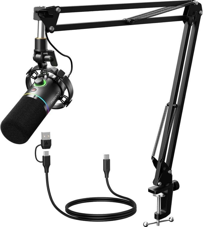 Dynamische USB Microfoonset voor Podcasting en Gaming - Kristalhelder Geluid met Boom Arm en Software
