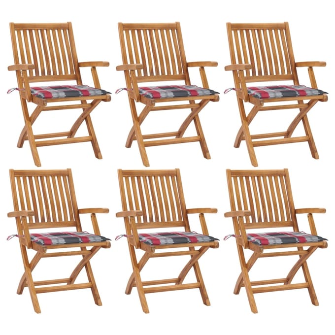 vidaXL - Klapstoelen - met - kussens, - 6 - stuks, - massief - teakhout