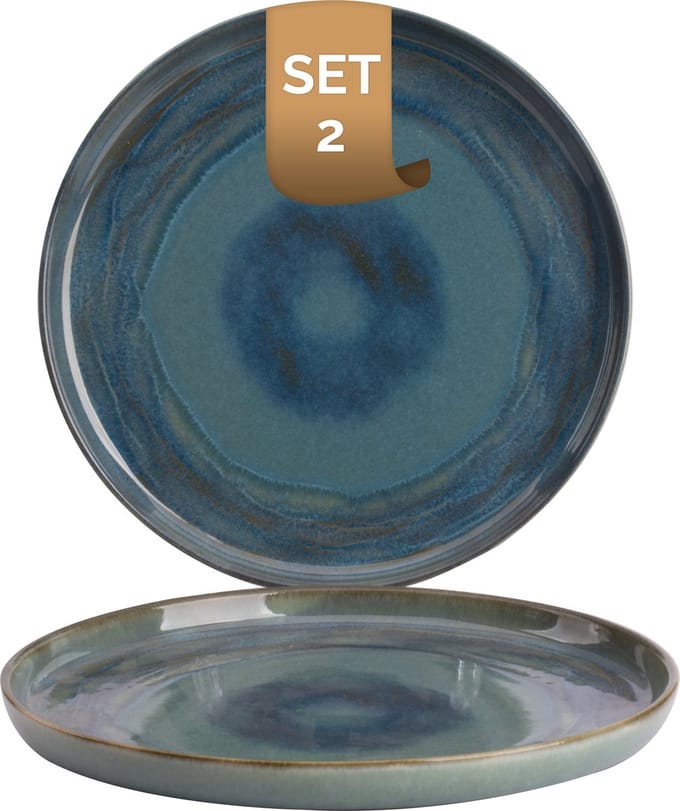 Palmer - Bord - Miami - 28 cm - Groen/Turquoise - Stoneware - Bordenset - 2 stuks