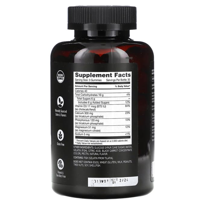 YumVs, sterke Aarde gummies, calcium, magnesium en vitamine D, framboos, 90 gummies