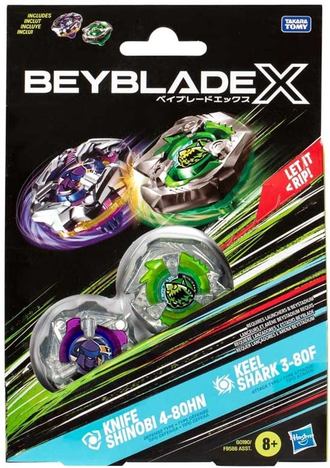 Hasbro Beyblade X speelgoed Knife Shinobi Keel Shark set.