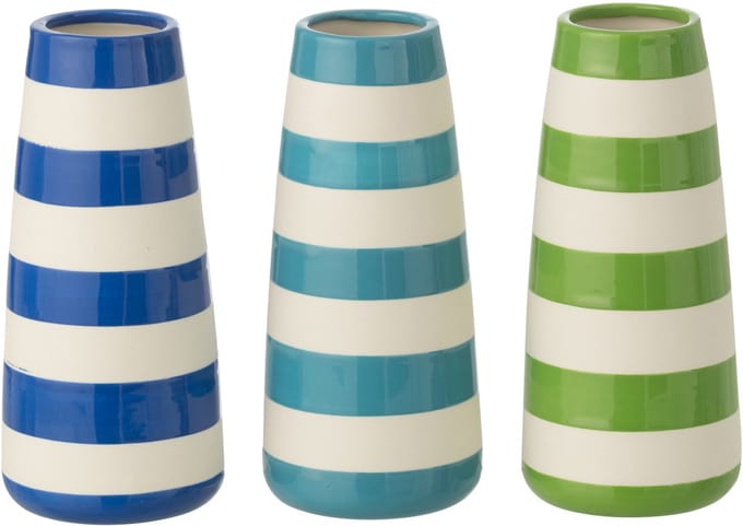 J-Line vaas Gestreept - porselein - groen/blauw - large - set van 3