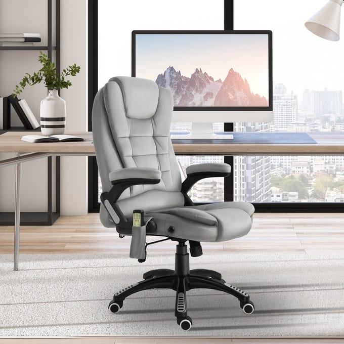 MODFU Bureaustoel - Ergonomisch En Verstelbaar - Met Massage- En Verwarmingsfunctie - Polyester - Grijs