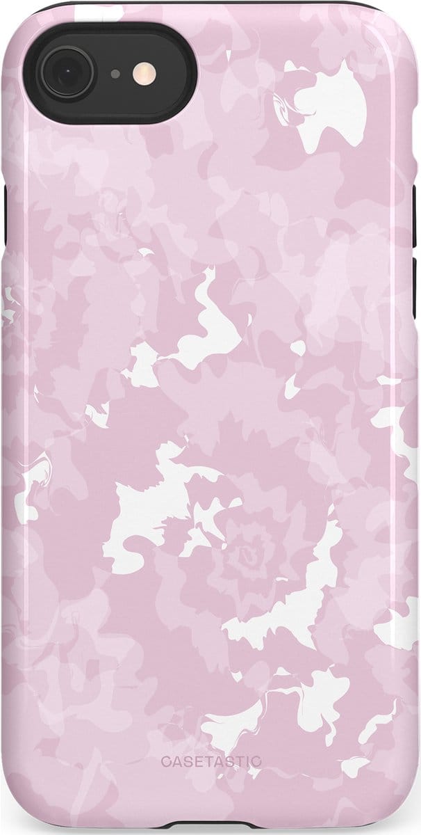 Casetastic hoesje geschikt voor Apple iPhone SE / Apple iPhone 7 / Apple iPhone 8 - Dubbellaagse bescherming - Roze wervels - Fashion Case - Lichtgrijs Lichtroze Wit