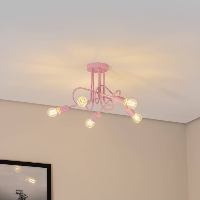 HELAM Oxford plafondlamp, lichtroze, Ø 47 cm, metaal, 5-lamps