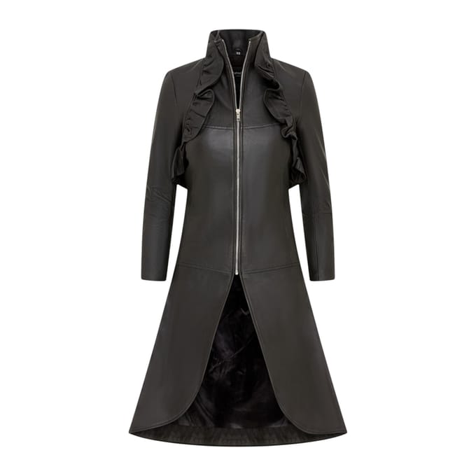 Dames Goth Zwart Leren High Collar Victoriaans Flare Rokrok - Challa