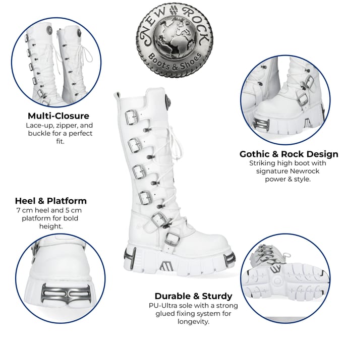New Rock M-272-C69 kniehoge witte leren gothic laarzen
