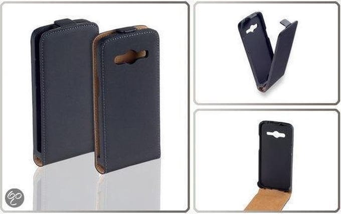LELYCASE Zwart Lederen Flip Case Cover Hoesje Samsung Galaxy Core LTE G386F​