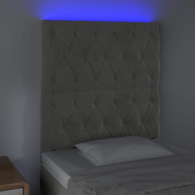 vidaXL - Hoofdbord - LED - 80x7x118/128 - cm - fluweel - lichtgrijs