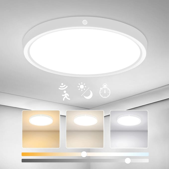 Ronde LED Plafondlamp met Bewegingssensor - Dimbaar Licht (3000K/4000K/6000K) - 24W IP44