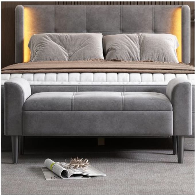 Bancs tapissés - MUVOE - Banc de lit - Gris - Accoudoirs confortables - Design élégant