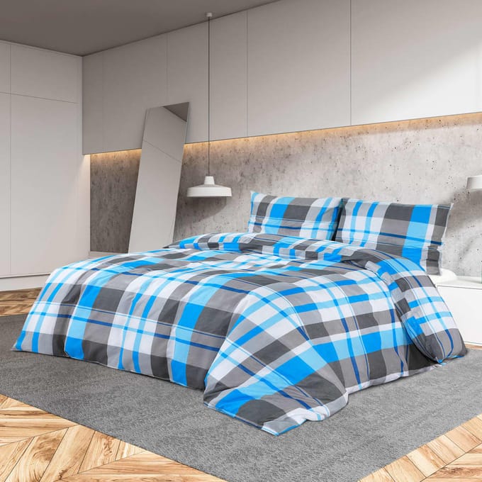 vidaXL - Dekbedovertrekset - 155x220 - cm - katoen - blauw - en - grijs
