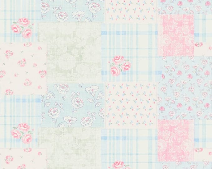 PATCHWORK BLOEMEN BEHANG | Landelijk - blauw roze wit groen - A.S. Création Maison Charme