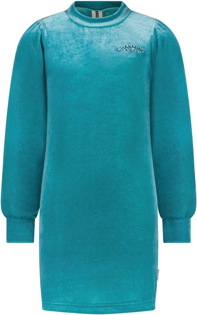Meisjes jurk fluweel met col - Laguna groen
