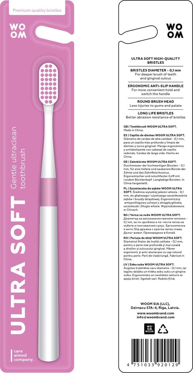 Woom tandenborstel pink ultra soft ( 3stuks)