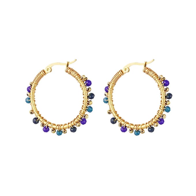 Hoop oorbellen met gekleurde kralen-  Blauw