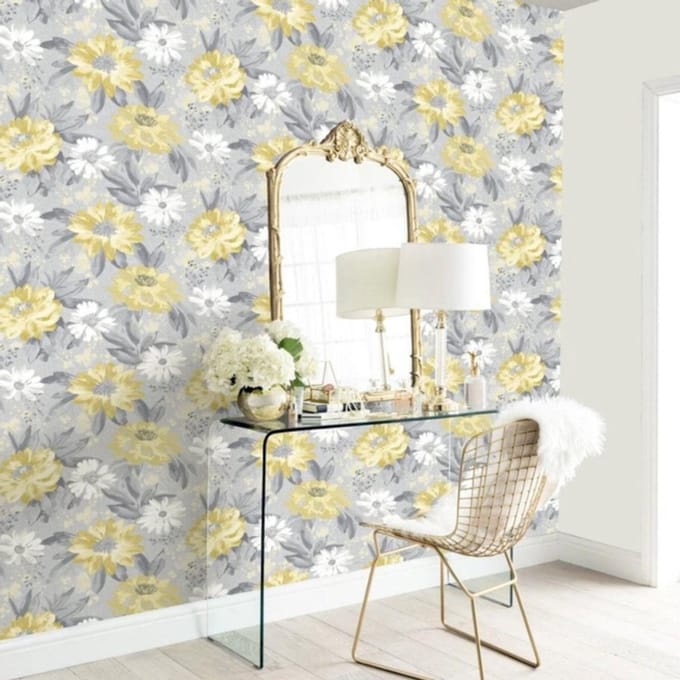 Geel bloemen behang 676208 landelijk Arthouse