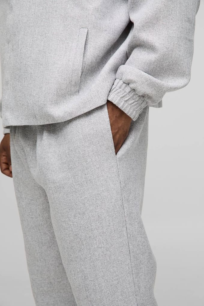 Plus Straight Leg Boucle Elasticated Waist Trousers | Light Grey | Size 2XL