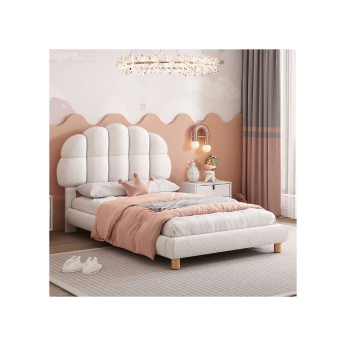 Lit simple - MUVOE - 90x200cm - Rembourré - MDF - Blanc blanc