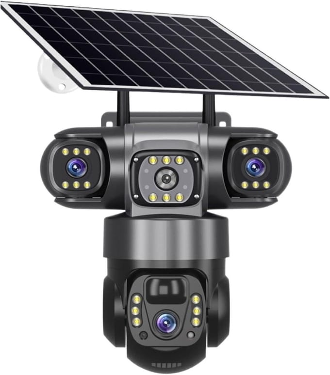 Beveiligingscamera Buiten - CCTV Camera 4G - Eigendom Bewaken - Drie Lenzen Nachtzicht - 12MP 6K - Donkergrijs