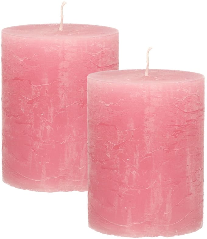 Atmosphera Stompkaars - 2x - oudroze - 7 x 9 cm - middel rustiek model - cilinderkaars roze - kaarsen